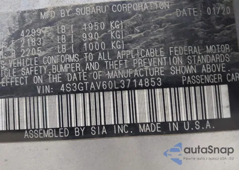 2020 Subaru Impreza Premium 5-Door z USA, uszkodzony, nr VIN 4S3GTAV60L3714853